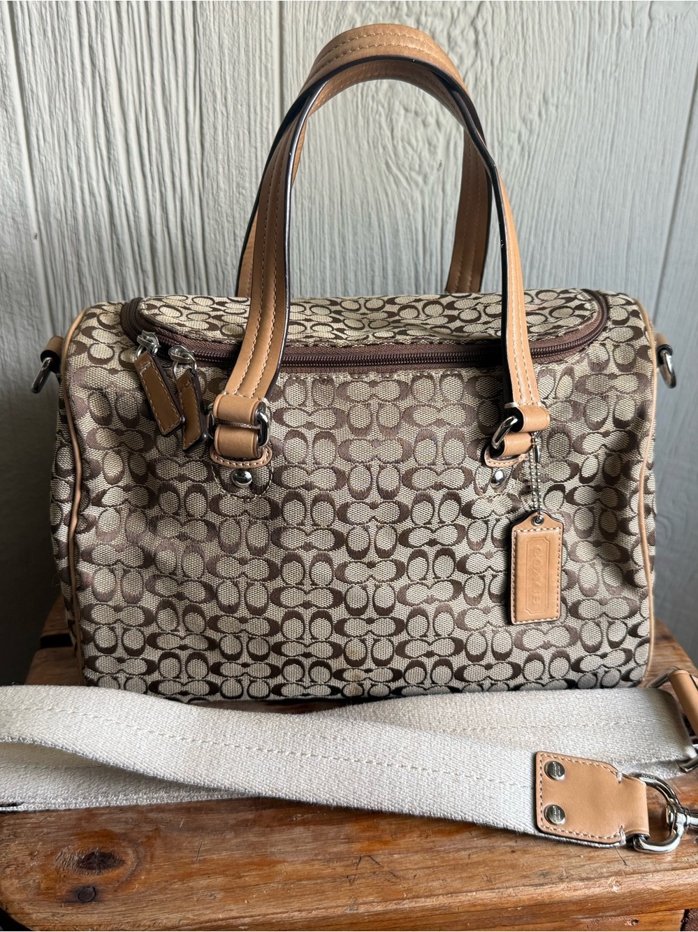 Coach Signature Canvas Boston Satchel Bag - Picture 3 of 10